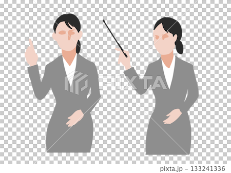Businesswoman set explaining with pointer and index finger 133241336