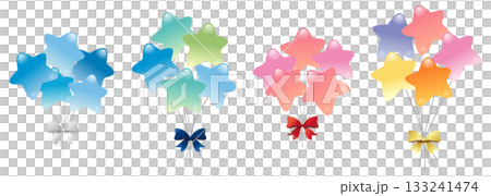 一組星形氣球插圖。向量圖，白色背景。 133241474