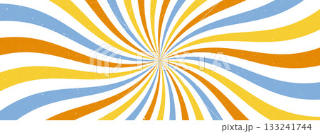 Vintage sunburst pattern. Groovy spiral swirl. Psychedelic retro background with grunge texture. Abstract ray burst. Vintage sunburst pattern. Groovy spiral swirl. Psychedelic retro background with grunge texture. Abstract ray burst. 133241744