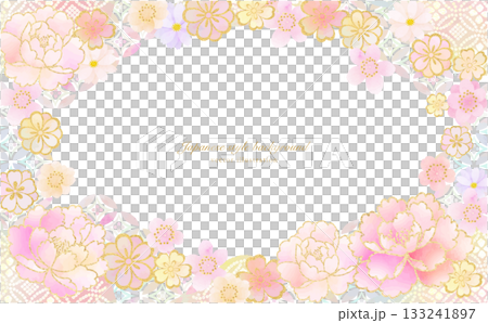 ふんわり和柄と花の背景素材 133241897