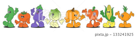 Retro vegetable characters set isolated on white Retro vegetable characters set isolated on white 133241925
