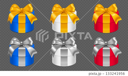 Round gift box mockup set in 3d cylinder shape Round gift box mockup set in 3d cylinder shape 133241956