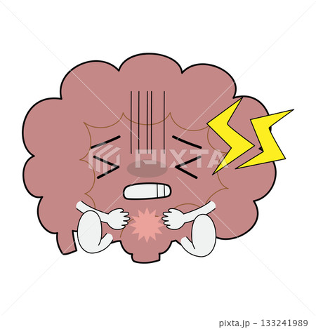 腸キャラクター　患部を押さえて苦しむ、痛い 133241989