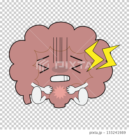 腸キャラクター　患部を押さえて苦しむ、痛い 133241989