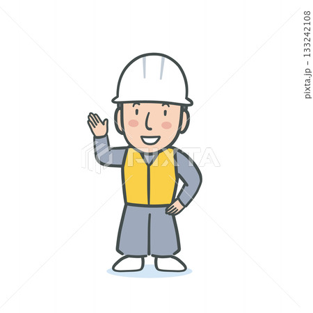 案内をしている作業服を着てヘルメットを被った若い男性のイラスト素材 案内をしている作業服を着てヘルメットを被った若い男性のイラスト素材 133242108