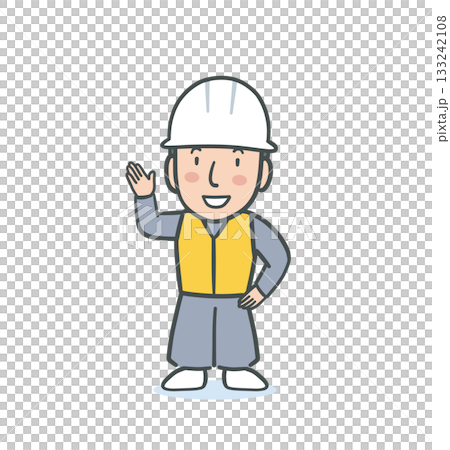 案内をしている作業服を着てヘルメットを被った若い男性のイラスト素材 案内をしている作業服を着てヘルメットを被った若い男性のイラスト素材 133242108