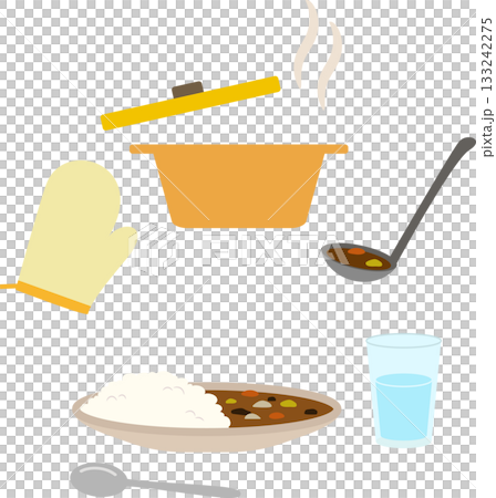 Cookware and curry illustration material set Cookware and curry illustration material set 133242275