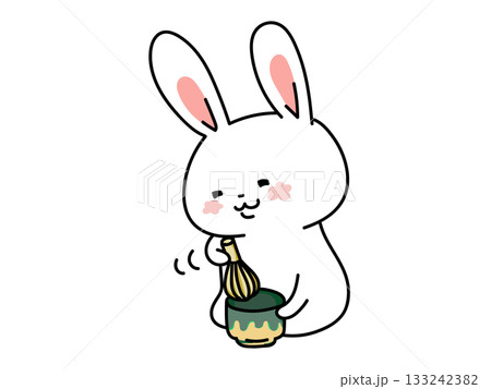 お茶をたてるかわいいうさぎさん 133242382