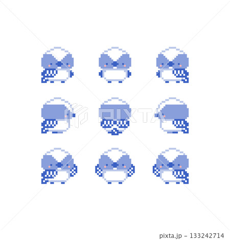 青色シマエナガの雛のドット絵 133242714