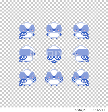 青色シマエナガの雛のドット絵 133242714