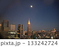 夜の新宿 高層階から見た東側代々木方面の風景 ビル群と月 133242724
