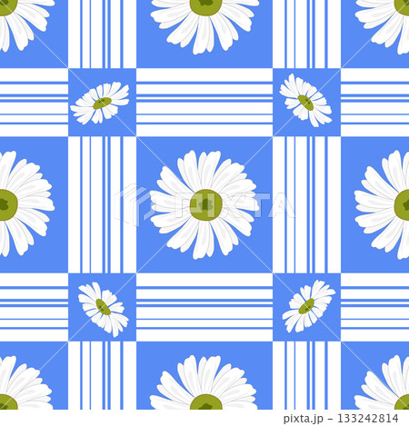 Retro Daisy Gingham and Stripe Repeating Background Retro Daisy Gingham and Stripe Repeating Background 133242814