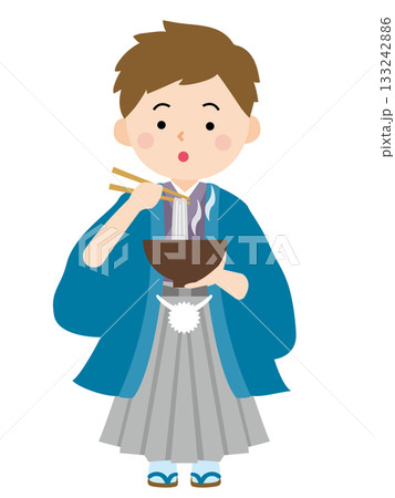 立ってそばを食べる着物姿の男の子のイラスト 立ってそばを食べる着物姿の男の子のイラスト 133242886