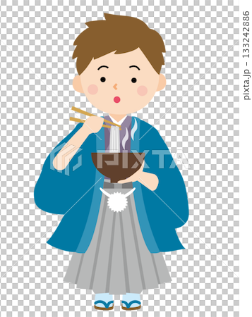 立ってそばを食べる着物姿の男の子のイラスト 立ってそばを食べる着物姿の男の子のイラスト 133242886