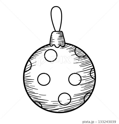 Christmas ball toy decor icon hand drawn, doodle sketch black line art Christmas ball toy decor icon hand drawn, doodle sketch black line art 133243039
