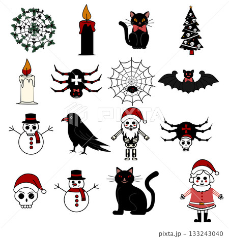 Spooky Christmas Clipart, Gothic Holiday set icons and decorations Spooky Christmas Clipart, Gothic Holiday set icons and decorations 133243040