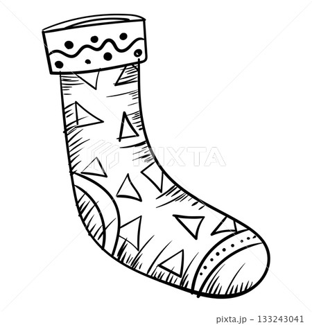 Christmas Sock icon hand drawn, doodle sketch black line art 133243041