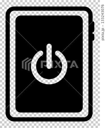 Flat icon of a tablet device with a power symbol 133243076