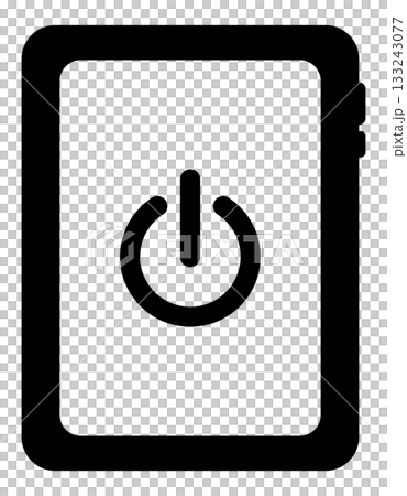 Flat icon of a tablet device with a power symbol Flat icon of a tablet device with a power symbol 133243077