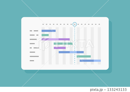 ガントチャートをイメージしたプロジェクト管理のベクターイラスト（スケジュール・タスク管理・作業工程） 133243133