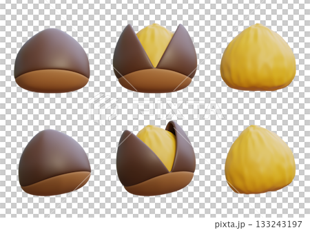 3D cartoon style roasted chestnuts 133243197