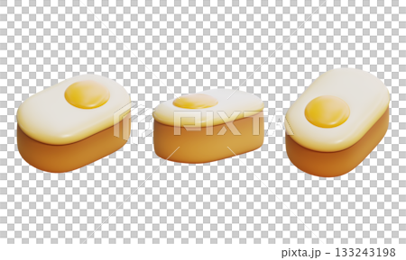 3D cartoon style Egg bread bun toast 133243198