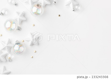 Festive Christmas ornaments on a white background. 133243308