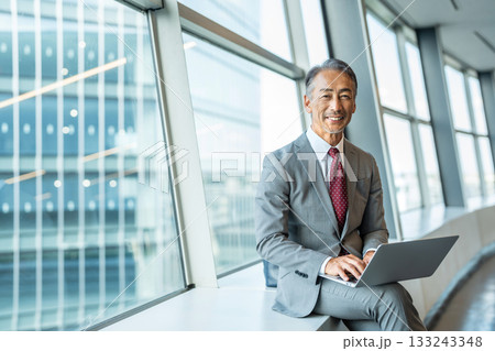 ノートパソコンを操作するシニアのビジネスマン ノートパソコンを操作するシニアのビジネスマン 133243348
