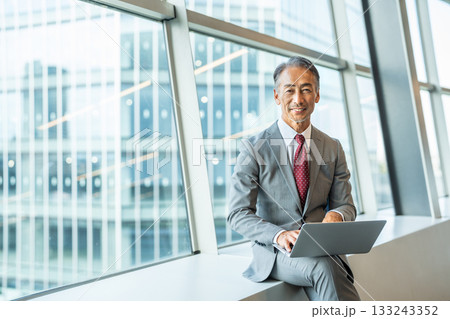 ノートパソコンを操作するシニアのビジネスマン 133243352
