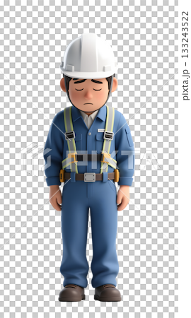 Under construction sign Illustration of a male construction worker bowing and apologizing Full body front 133243522