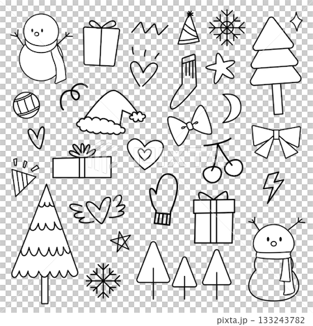 Christmas set doodle with black line for element, illustration, festival and coloring. Winter season Christmas set doodle with black line for element, illustration, festival and coloring. Winter season 133243782
