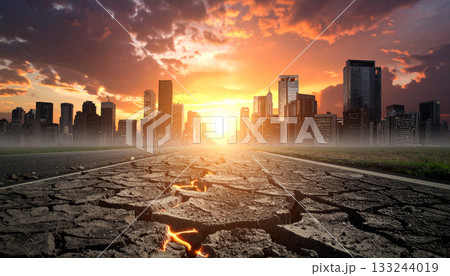 干ばつした大都市イメージ（AI生成画像） 133244019
