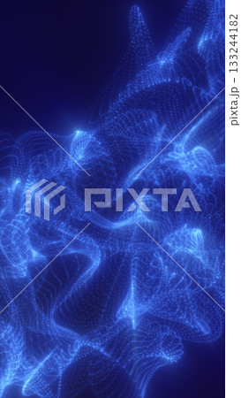 Abstract flowing network of glowing blue particles forming a futuristic digital wave structure 133244182