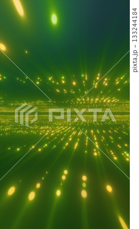 Green glowing particles forming digital tunnel with abstract perspective lights 133244184