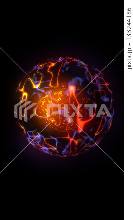 Abstract glowing fiery sphere of red, orange, and blue energy with plasma texture 133244186