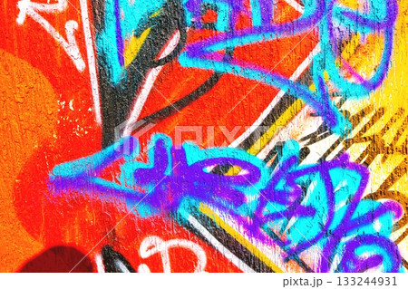 Vibrant Urban Graffiti Art with Neon Blue and Purple in 90s Street Style 133244931