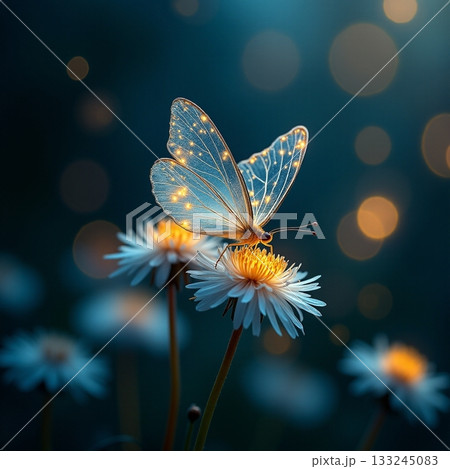 Beautiful butterfly resting on a flower in a serene garden Generative AI 133245083