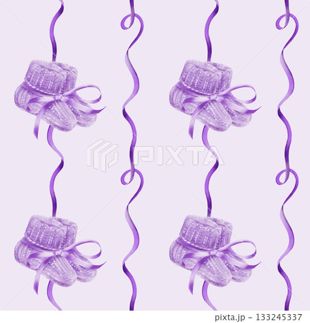 Purple knitted socks with a ribbon in seamless pattern as a symbol of World Prematurity Day.Hand drawn watercolor illustration for awareness campaigns,charity projects,supportive social media content Purple knitted socks with a ribbon in seamless pattern as a symbol of World Prematurity Day.Hand drawn watercolor illustration for awareness campaigns,charity projects,supportive social media content 133245337