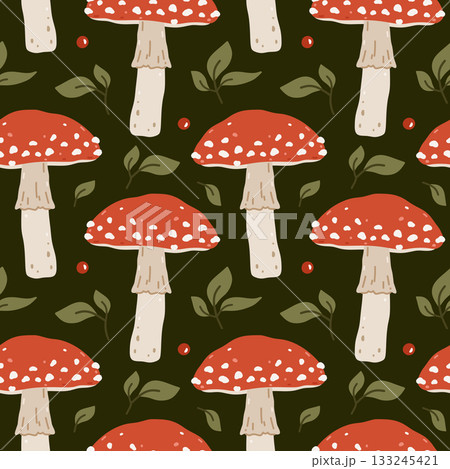 Botanical seamless pattern with fly agaric Botanical seamless pattern with fly agaric 133245421
