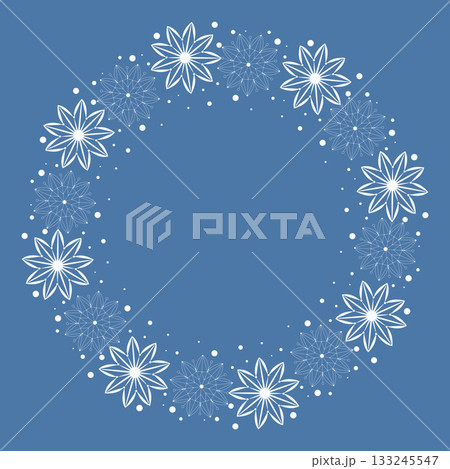 Vector circular frame of snowflakes and snow grains 133245547