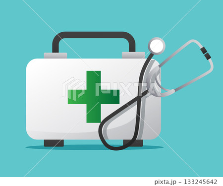 Healthcare First Aid Equipment with Stethoscope vector illustration Healthcare First Aid Equipment with Stethoscope vector illustration 133245642