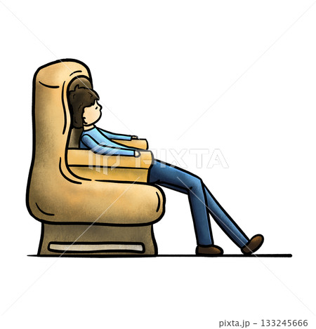 Cartoon man sleeping on a couch crayon color illustration Cartoon man sleeping on a couch crayon color illustration 133245666