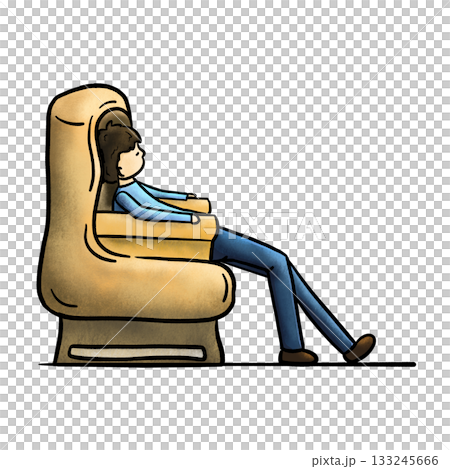 Cartoon man sleeping on a couch crayon color illustration 133245666