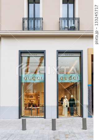 Nice, France - January 26, 2025: Gucci boutique window display on Avenue Verdun in Nice, showcasing luxury fashion and high-end accessories. 133245717