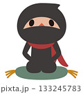座布団に座って一服するかわいい忍者のシンプルなベクターイラスト 133245783