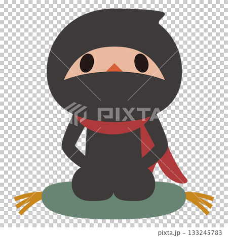 座布団に座って一服するかわいい忍者のシンプルなベクターイラスト 133245783
