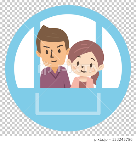 観覧車のゴンドラに乗ってデートを楽しむカップルのシンプルなイラスト 133245786