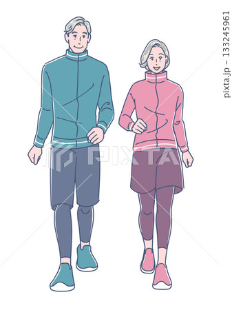 ウォーキングするシニア夫婦 ウォーキングするシニア夫婦 133245961