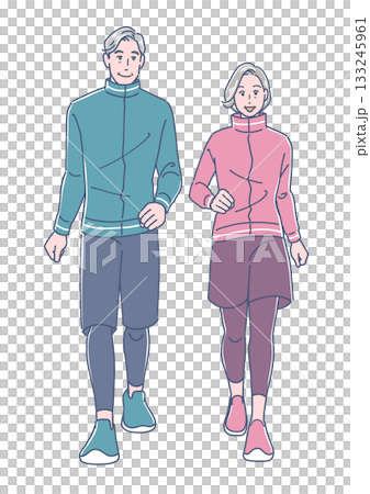 ウォーキングするシニア夫婦 ウォーキングするシニア夫婦 133245961