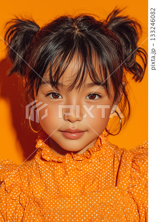 鮮やかなオレンジファッションの女の子ポートレート 133246082